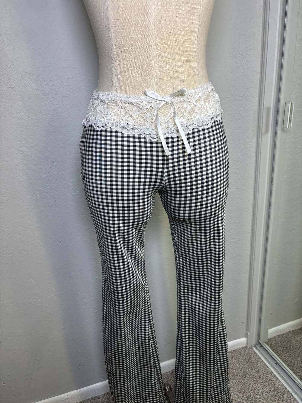 Lioness On Pointe Black Check Flare Pant Lace Waist Bow
